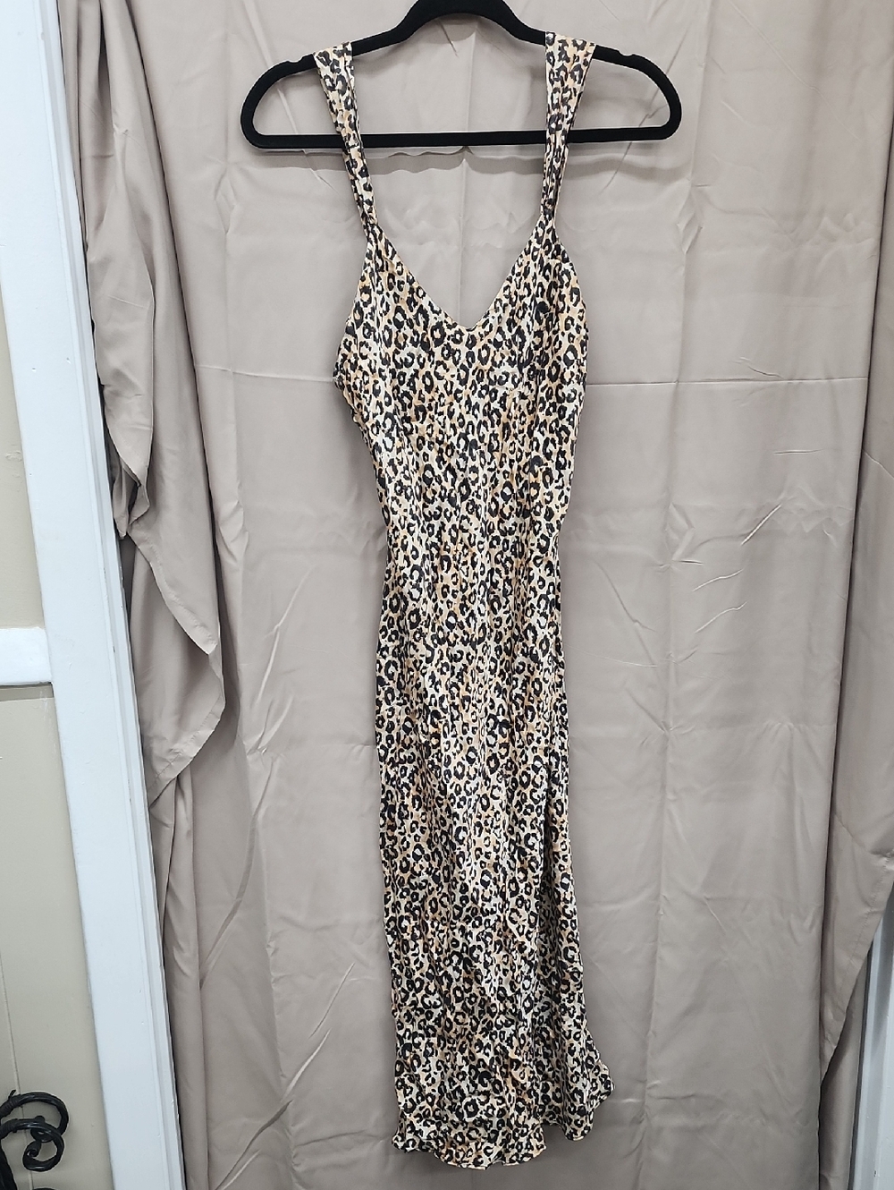 Via Condotti Vintage Leopard-Print Maxi Slip Dress - Beige & Black Sz M